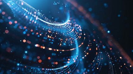 Futuristic digital code with circular blue and purple lines. Illustration of technological progress. banners, brochures, websites. Modern, elegant and dynamic design.