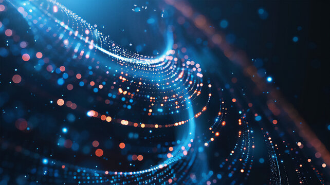 Futuristic digital code with circular blue and purple lines. Illustration of technological progress. banners, brochures, websites. Modern, elegant and dynamic design.