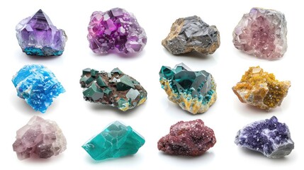 Mineral set collection. Isolated on white background. Generative AI