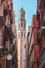 Santa Maria del Mar church in the Ribera district of Barcelona, Spain - obrazy, fototapety, plakaty