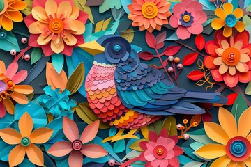 Colorful Bird Crafted From Paper Flowers