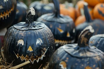 Group of Pumpkins With Painted Faces