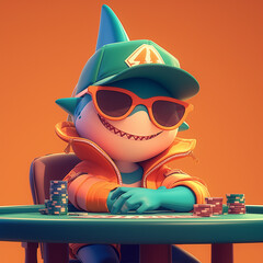 Poker player avatar illustration. Cool poker player 3d style illustration. Cute poker avatar. Poker player logo. Poker player icon.	Shark poker player avatar.