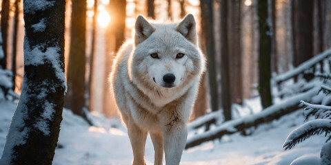 Wolf in a snow covered forest. - 771730718