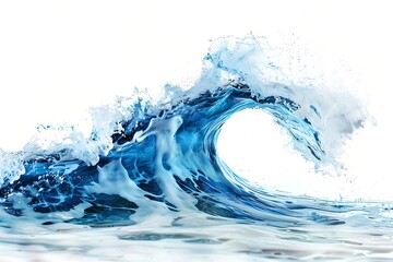 A clear blue wave of water with a white background. This is a photo using real water. Photographed using real water. .