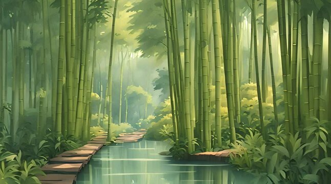 animated cartoon beautiful bamboo garden