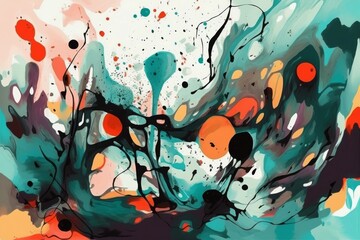 Vibrant abstract painting displayed on a wall, showcasing a colorful and dynamic composition that captures the essence of creativity and artistic expression