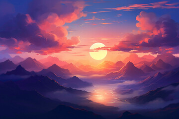 Rise with the sun and bask in the glory of the dynamic sunrise gradient. - obrazy, fototapety, plakaty