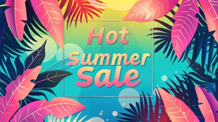 Fototapeta na wymiar Hot Summer Sale tropical theme with pastel colors and summer vibes.