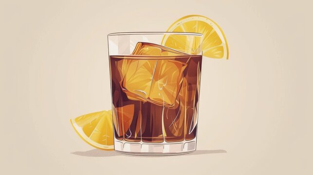  A picture of an iced tea glass with a lemon and an orange slice nearby