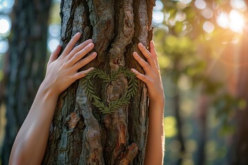 Loving Nature: Hands Form Heart Shape on Tree