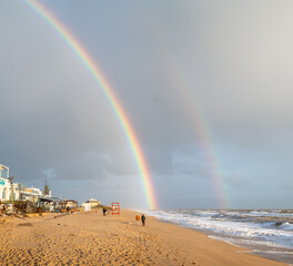 duplo arco iris na praia - obrazy, fototapety, plakaty