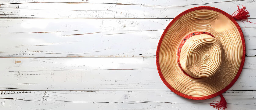 A sombrero with white wooden background