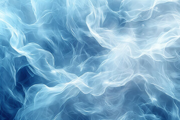 Background of blue and white swirl of smoke. The smoke is flowing in a wave-like pattern, creating a sense of movement and energy. The blue and white colors give the image a calming and serene feel - obrazy, fototapety, plakaty