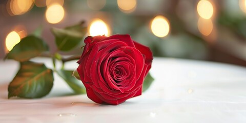 Blooming Rose on White Sheet