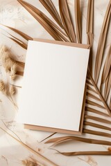 Blank Canvas on Beige Textured Background with Palm