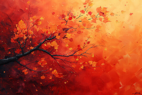 Splatters of saffron and scarlet cascade across the canvas, embodying the energy and vitality of autumn's spirit26