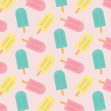 Multi-colored ice cream. Seamless popsicle pattern on a pink background. Vector illustration.
