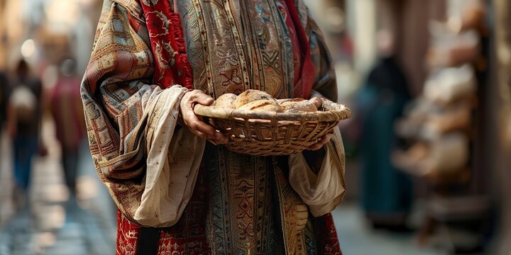 Old Man Holding a Basket of Bread