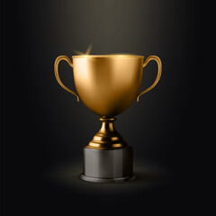 Fototapeta na wymiar Vector 3d Realistic Blank Golden Champion Cup Icon Closeup on Black Background. Design Template of Championship Trophy. Sport Tournament Award, Gold Winner Cup and Victory Concept