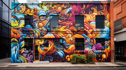 Experience the vibrancy of a psychedelic street art mural in the heart of the city.