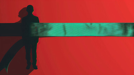 International Parkinson's awareness month concept, green ribbon and human silhouette on red background ,April 11. Poster, banner, card, background.