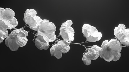 Fototapeta na wymiar B&W photo of tree branch w/white flowers & dark backdrop