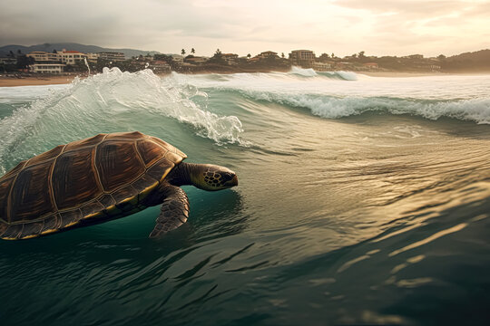 A turtle is swimming in the ocean.