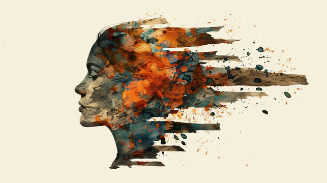 International Parkinson's awareness month concept, a woman with degenerative disease logo, Mental health. Stroke, synapses and neurons interaction art, Poster, banner, card, background. - Powered by Adobe