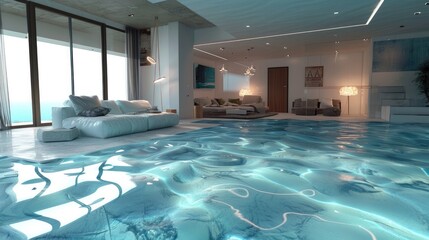 Modern room where both the flak and the floor are made of epoxy resin Generative AI