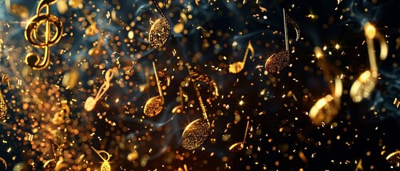 golden Luxurious 3D music notes isolated on black background . 
