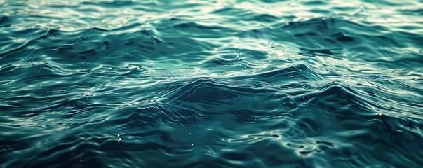 Close-Up of Dark Blue-Green Waves Rippling Across the Surface, Reflecting Light and Depth - obrazy, fototapety, plakaty