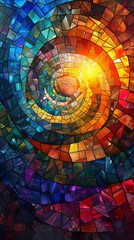 Colorful abstract background with a stained glass design, featuring a dynamic spectrum of warm tones.