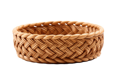 A woven basket sits serenely on a pristine white background
