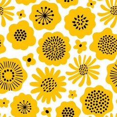 Flower seamless pattern illustration. Spring floral doodle background - 771741779