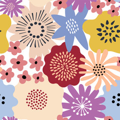 Flower seamless pattern illustration. Spring floral doodle background - 771741787