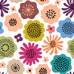 Flower seamless pattern illustration. Spring floral doodle background - 771741788