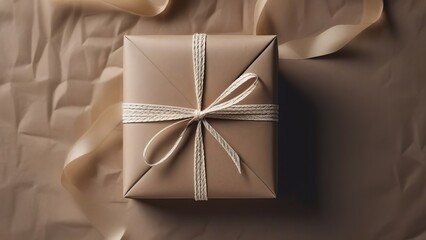 A brown box with a ribbon tied around it