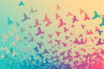 Vector colorful background of a birds flock .