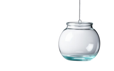 Glass jar with metal hook hanging in mid-air, catching the light in a magical way