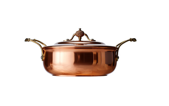Large copper pot with two handles gleaming under light