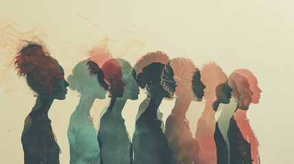 concept of Parkinson's disease day , 11 april, Alzheimer awareness day, dementia diagnosis, memory loss disorder,, neutral color silhouette of group of people blur illustration abstract background