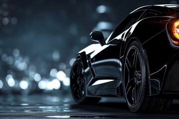 a sports car front and side view on a dark background, sports car closeup view, supercar isolated,...