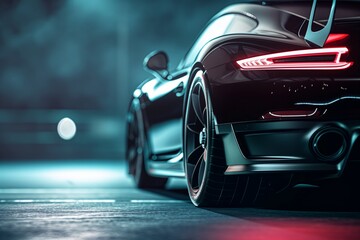 a sports car front and side view on a dark background, sports car closeup view, supercar isolated,...