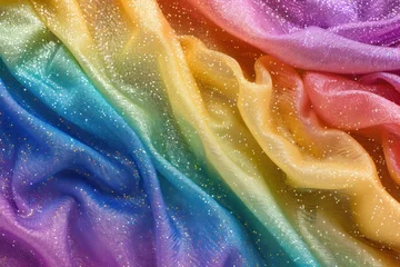 Foto op Canvas colorful glitter fabric draped in waves showcasing a rainbow gradient © Klay