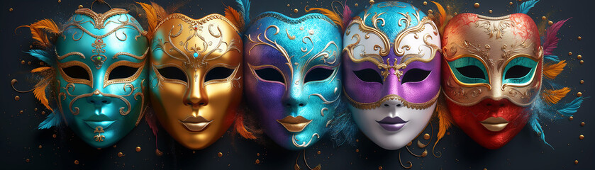 Venetian masks on black background - 771745365