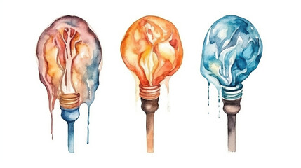 concept of Parkinson's disease day , 11 april, Alzheimer awareness day, dementia diagnosis, memory loss disorder, colorful logo of bulbs and brain ideas concept in watercolor art 