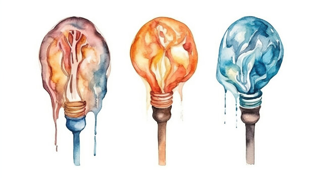 concept of Parkinson's disease day , 11 april, Alzheimer awareness day, dementia diagnosis, memory loss disorder, colorful logo of bulbs and brain ideas concept in watercolor art 