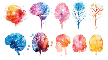colorful set of logo of human brain, concept of Parkinson's disease day , 11 april, Alzheimer awareness day, dementia diagnosis, memory loss disorder,  - obrazy, fototapety, plakaty