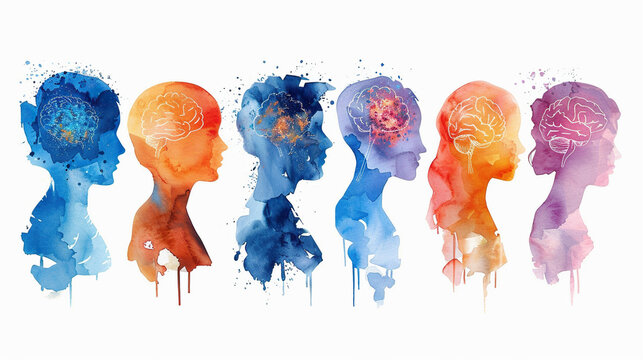 colorful set of logo of human brain, concept of Parkinson's disease day , 11 april, Alzheimer awareness day, dementia diagnosis, memory loss disorder,  - Powered by Adobe